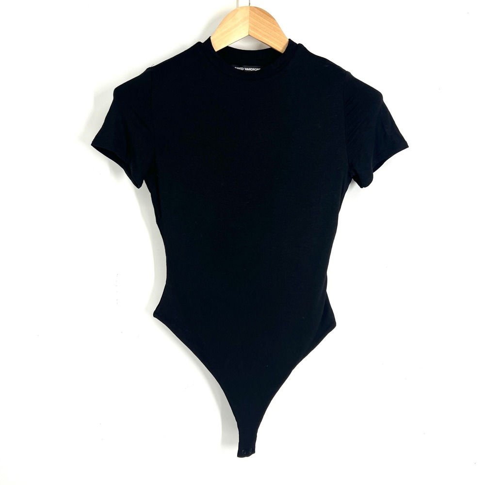 Naked Wardrobe Womens Black Short Sleeve Crew Neck Bodysuit NW-B0410-H Size M